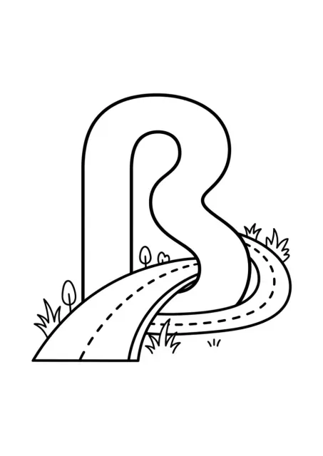 Groß gezeichneter, klar lesbarer Buchstabe ß mit einer einfachen Straße als Vorschul-Lineart
