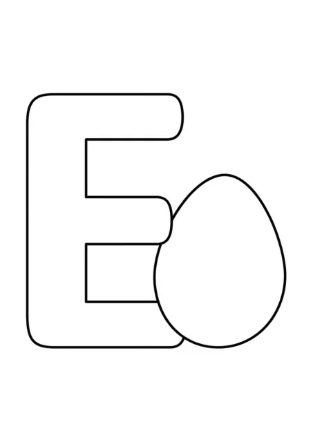 Preschool letter card showing a large readable uppercase E beside one simple egg outline.