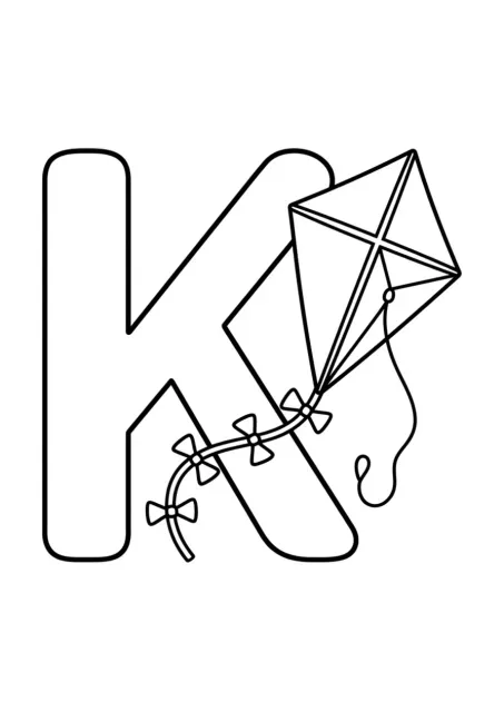 Large uppercase letter K with one simple kite beside it for preschool English letter practice