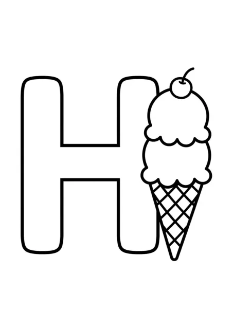 Letra H mayúscula grande y fácil de leer con un helado simple al lado.