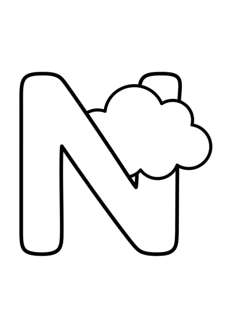 Letra N mayúscula grande y fácil de leer con una nube simple, sin palabra escrita