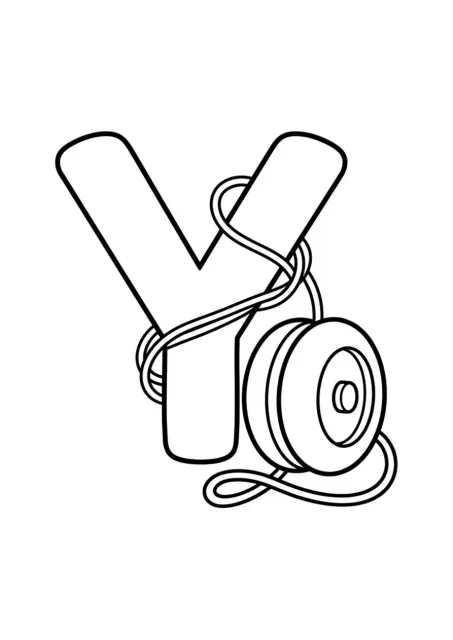 Página para colorear con la letra Y de Español y Yoyo en líneas en blanco y negro