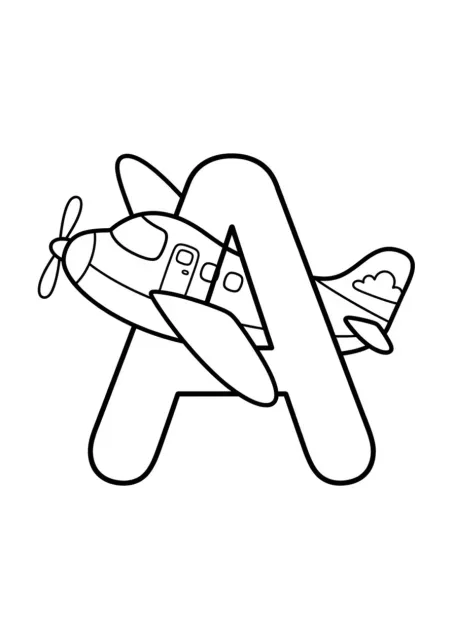 Grande lettre majuscule A avec un avion simple pour une activité d’alphabet en maternelle