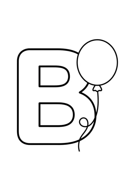 Grande lettre B majuscule clairement lisible avec un ballon simple, en dessin au trait pour enfants de maternelle.