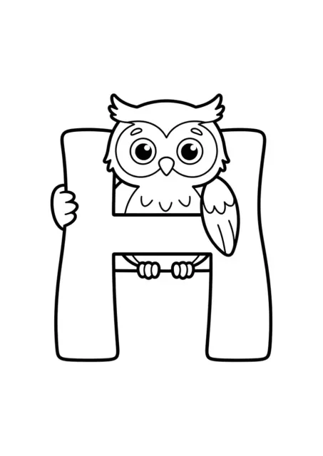 Image d’apprentissage préscolaire avec une grande lettre H parfaitement lisible et un hibou simple