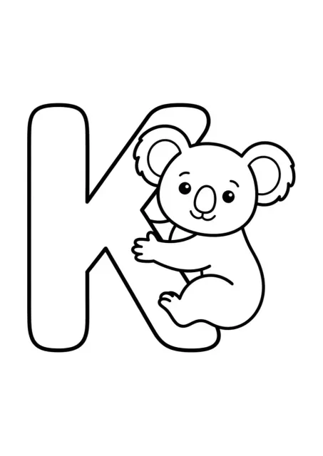 Activité de maternelle montrant un grand K majuscule très lisible et un koala simple, sans le mot Koala écrit.