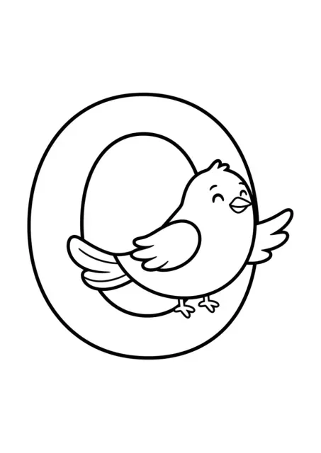 Grande lettre O majuscule clairement formée avec un oiseau simple à côté, sans le mot Oiseau écrit.
