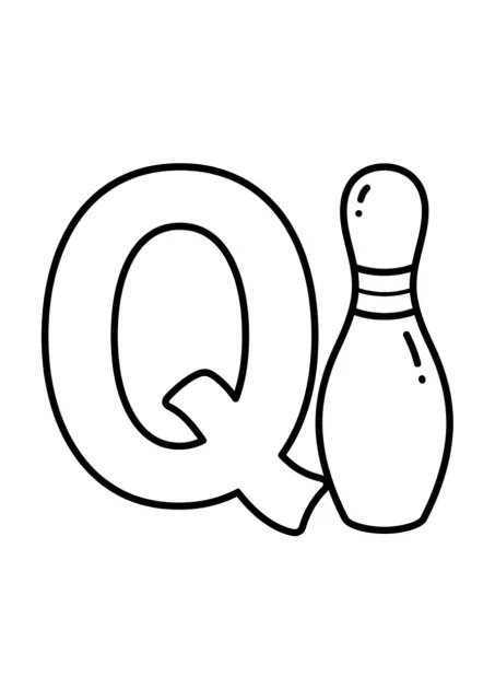 Grande lettre Q majuscule parfaitement lisible avec une seule quille simple à côté.