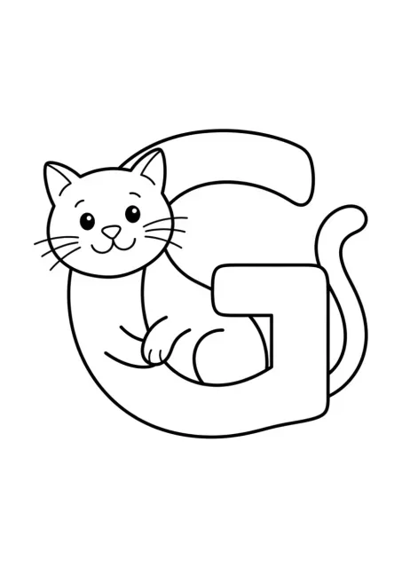 Grande lettera G maiuscola ben leggibile con un gatto semplice accanto