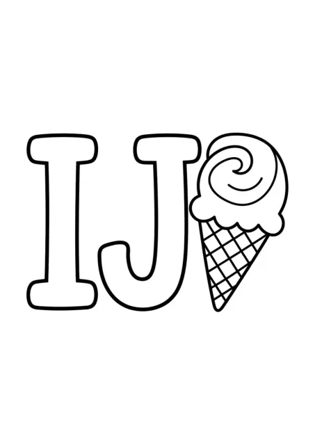 Grote, goed leesbare IJ met één eenvoudig ijsje erbij, zonder het voorbeeldwoord in beeld.