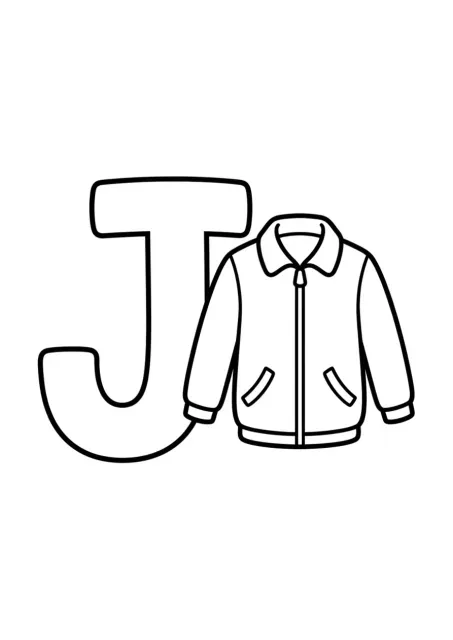Grote, duidelijk leesbare hoofdletter J naast één eenvoudige jas in strakke lijntekening.