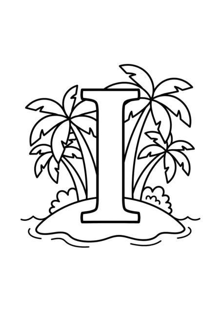 Letra I maiúscula grande e bem definida com uma ilha simples, sem a palavra Ilha desenhada.