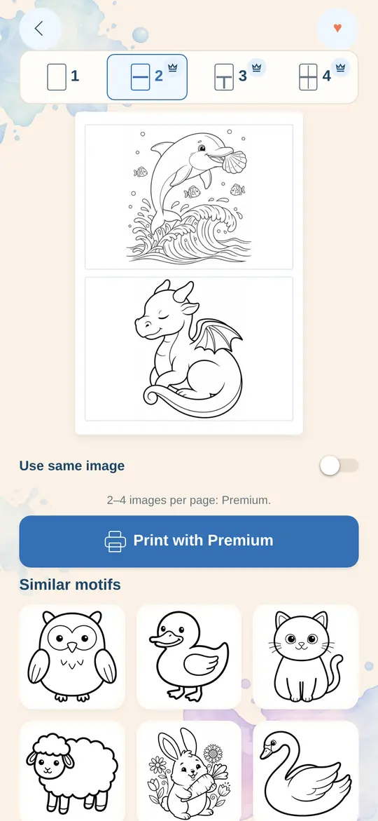 Multi-print in Printatops: dolphin and sleeping baby dragon on one sheet
