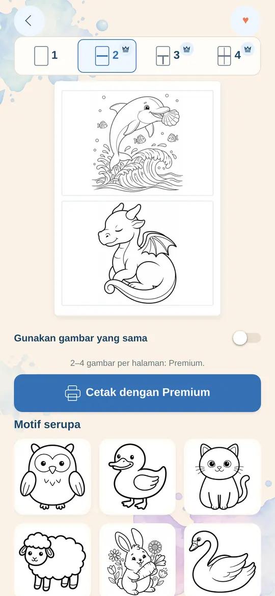 Cetak beberapa gambar di Printatops: lumba-lumba dan bayi naga tidur dalam satu lembar
