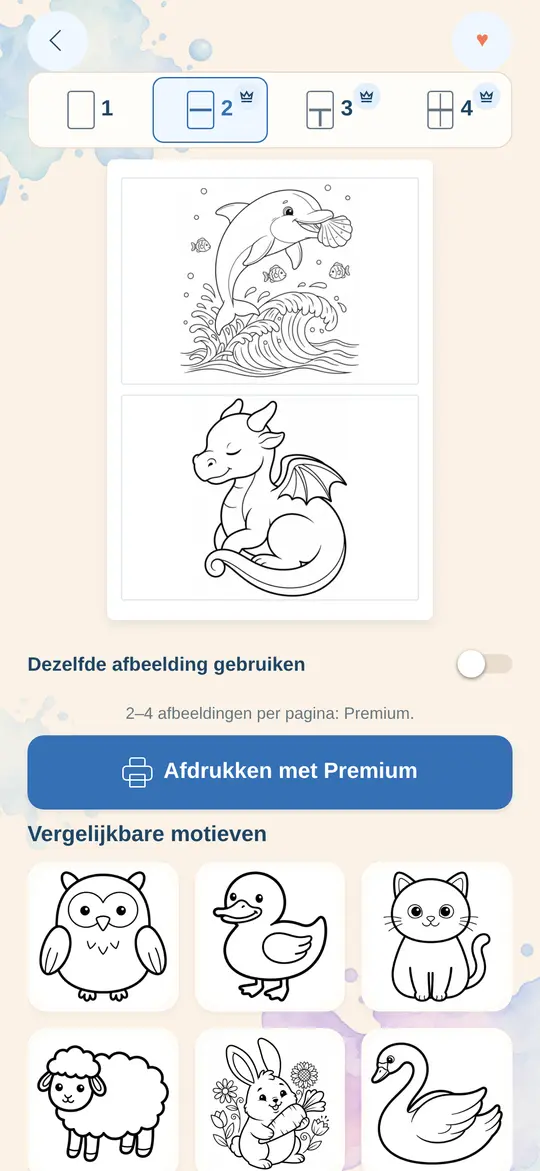 Meervoudig afdrukken in Printatops: dolfijn en slapende babydraak op één vel
