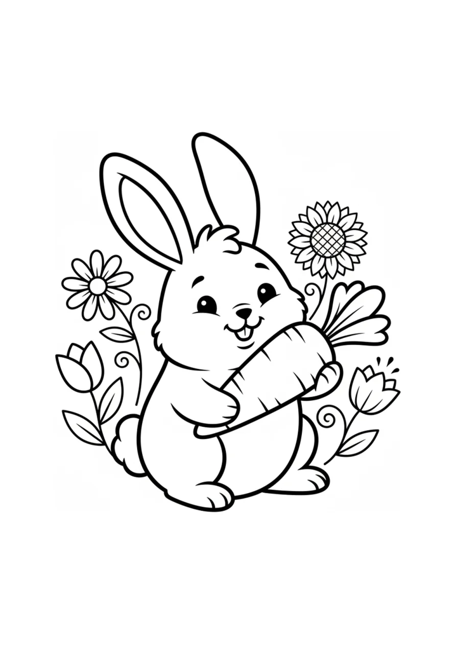 Page de coloriage : Lapin dans le jardin