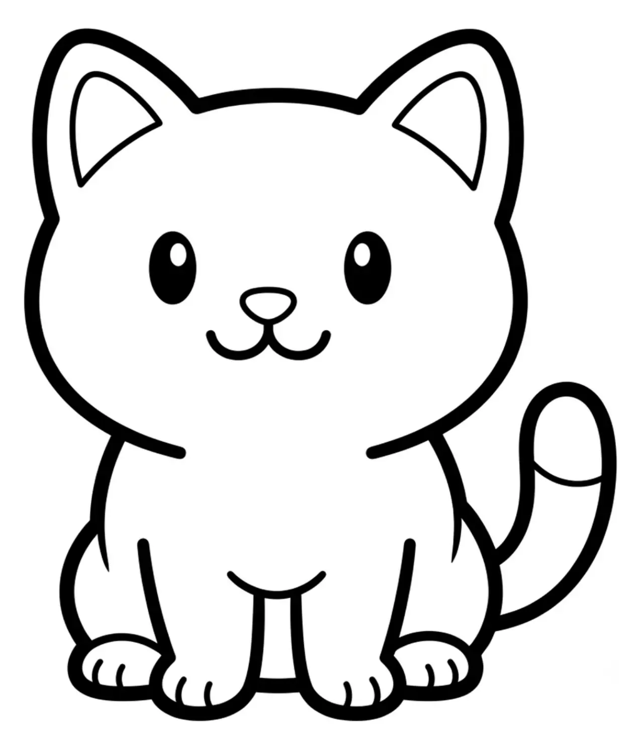 Simple black-and-white line art of one friendly cat with no background.