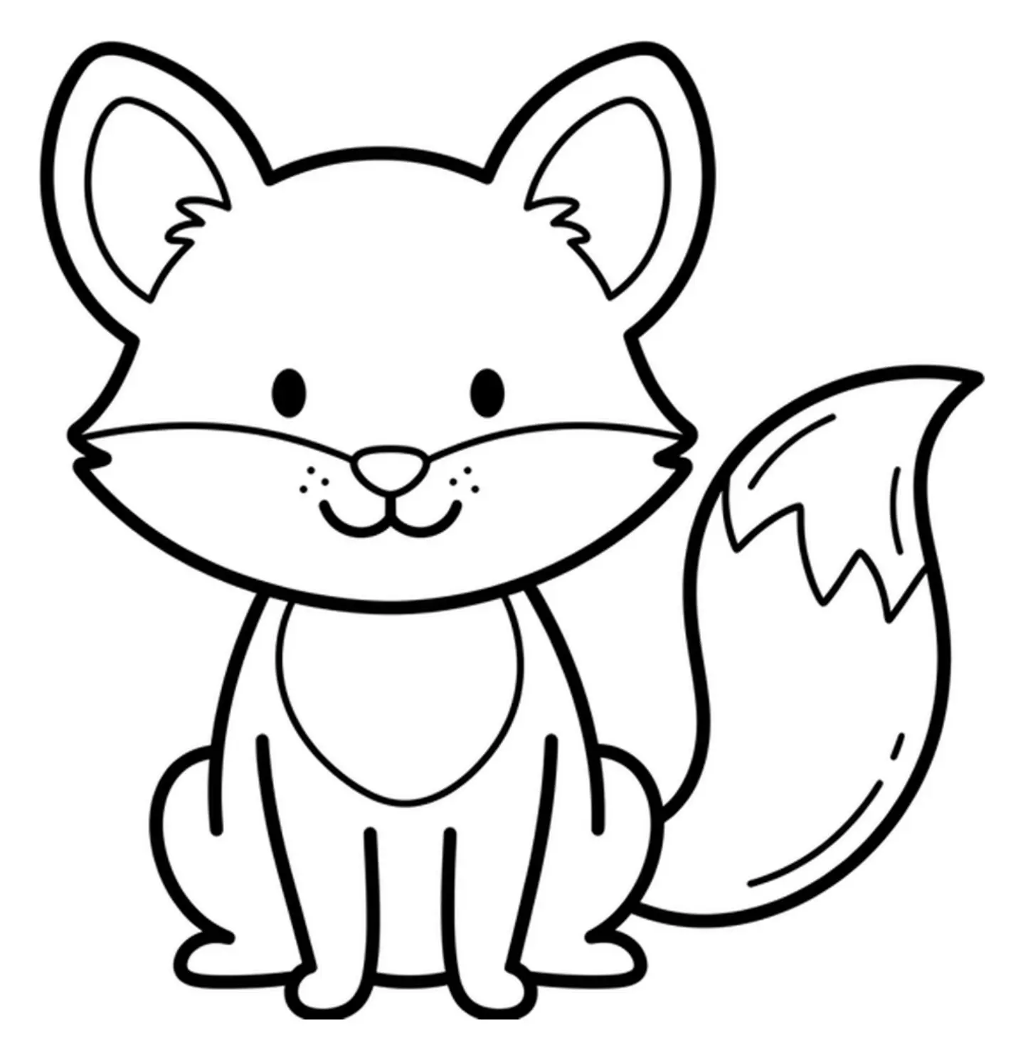 Single smiling fox centered on a plain white coloring page with clean black outlines.