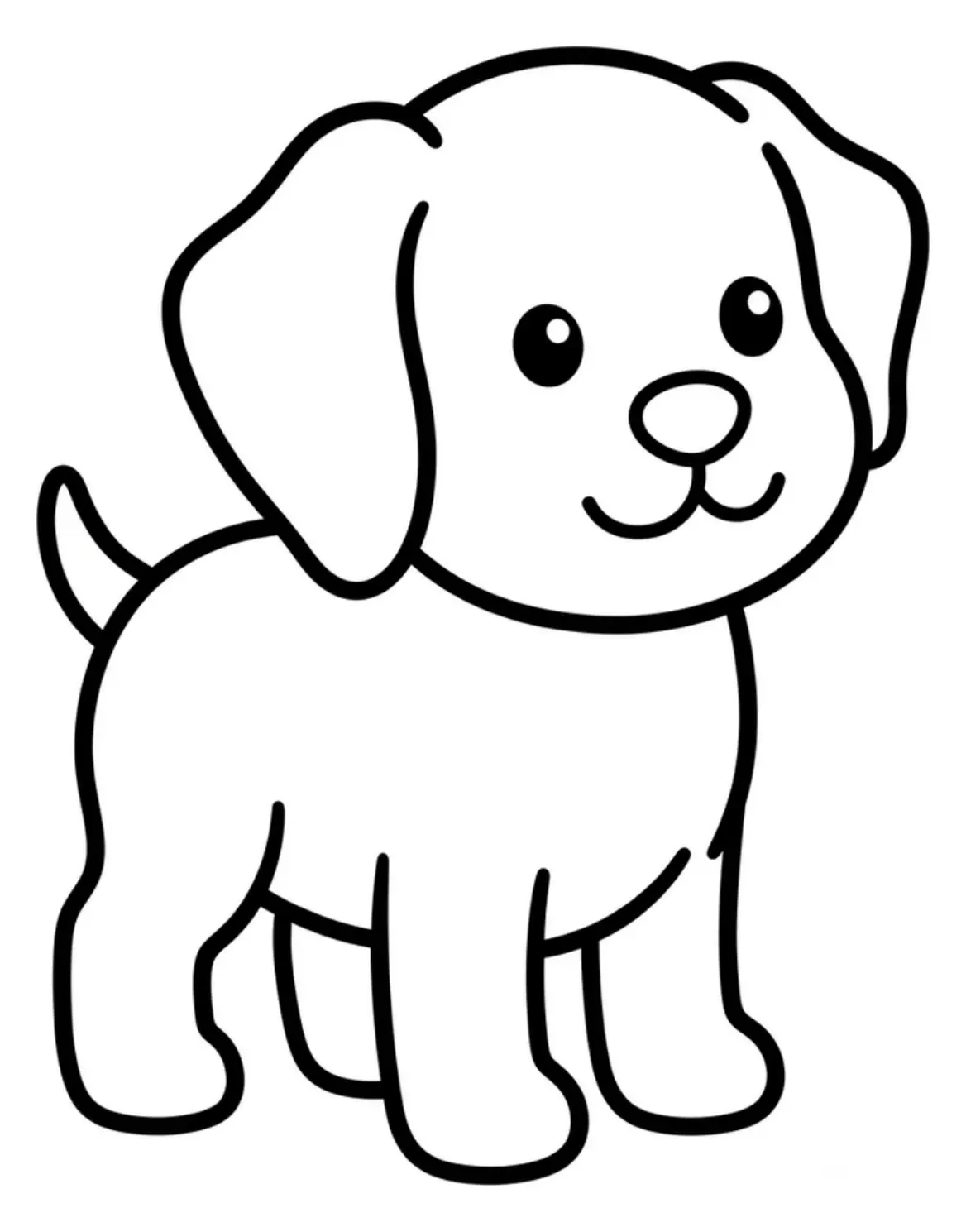 Single friendly dog drawn with bold outlines on a blank white background