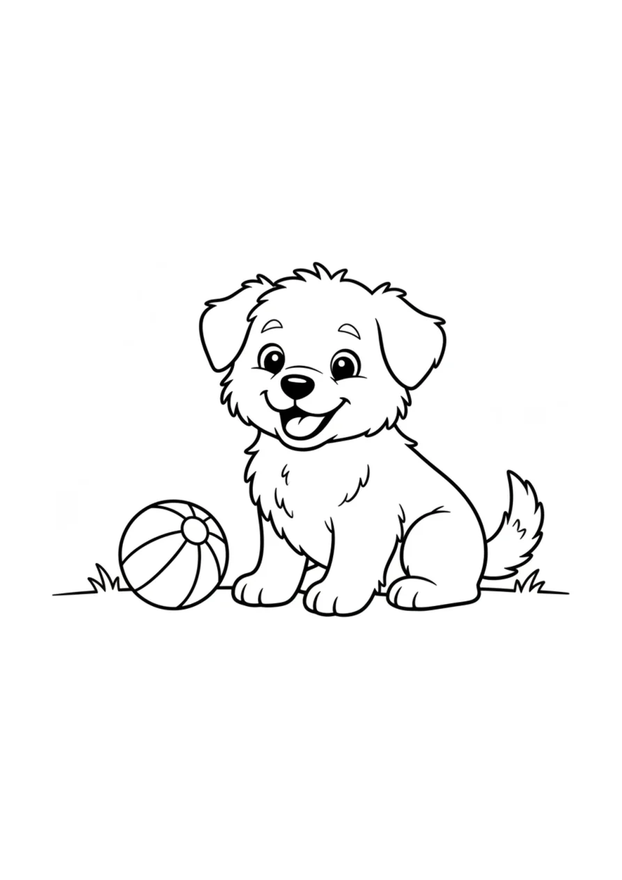 Welpe mit Ball Ausmalbild