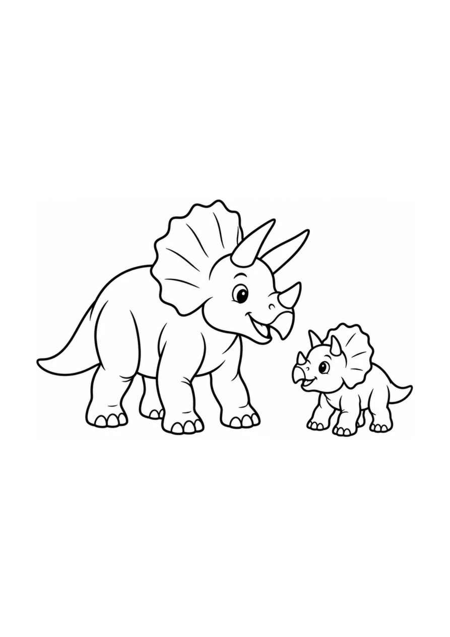 Mały triceratops i dorosły triceratops jako łatwa kolorowanka.