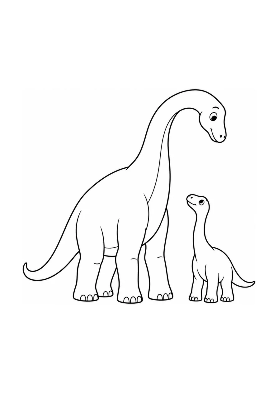 Brachiosaurus en jonge brachiosaurus als eenvoudige kleurplaat.