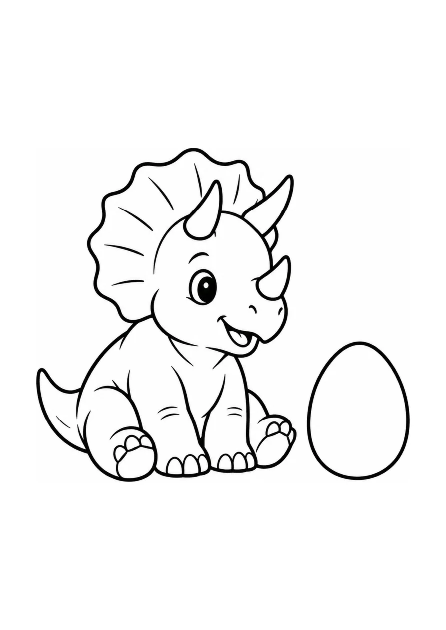 Bébé Tricératops et œuf de dinosaure non éclos, un coloriage facile.