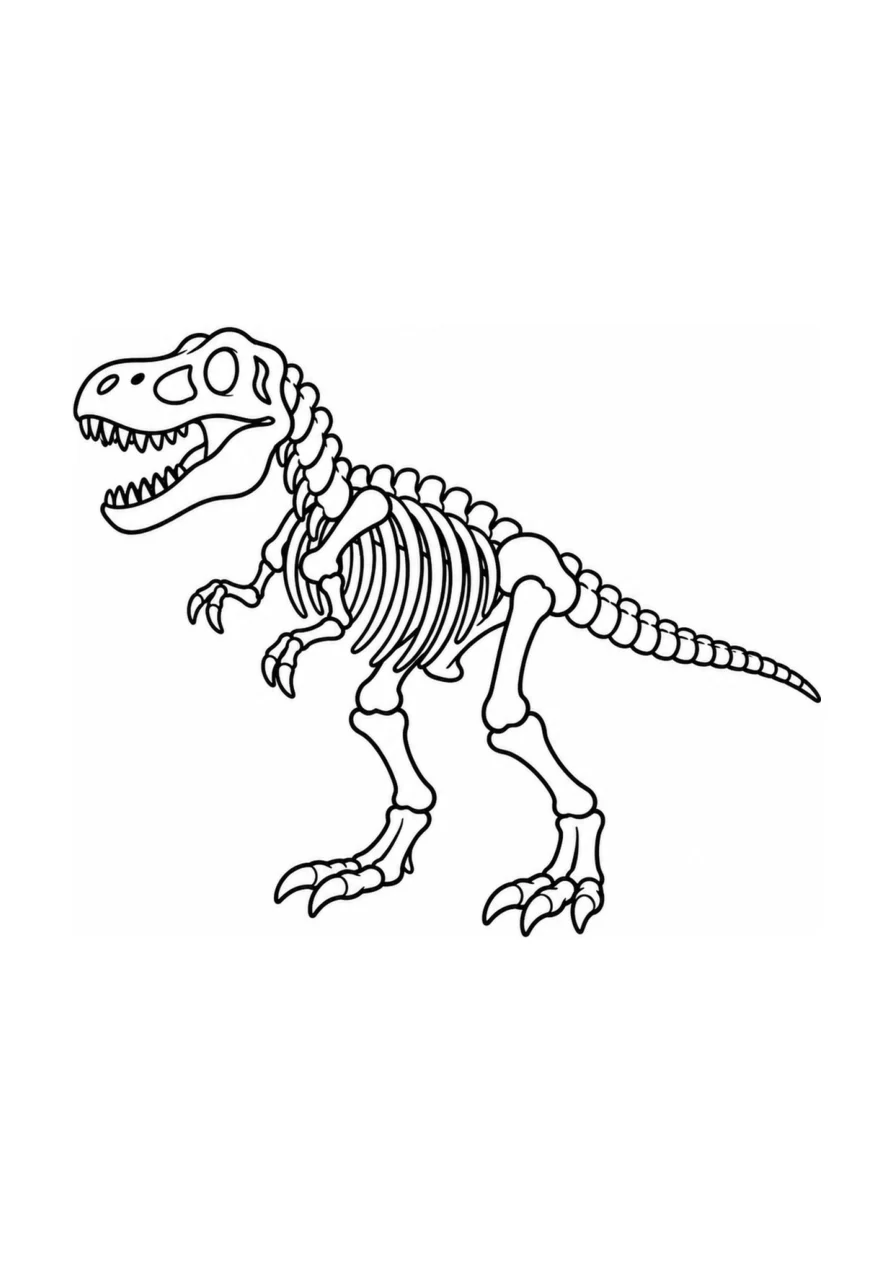 Esqueleto de tiranosaurio rex como página para colorear fácil.
