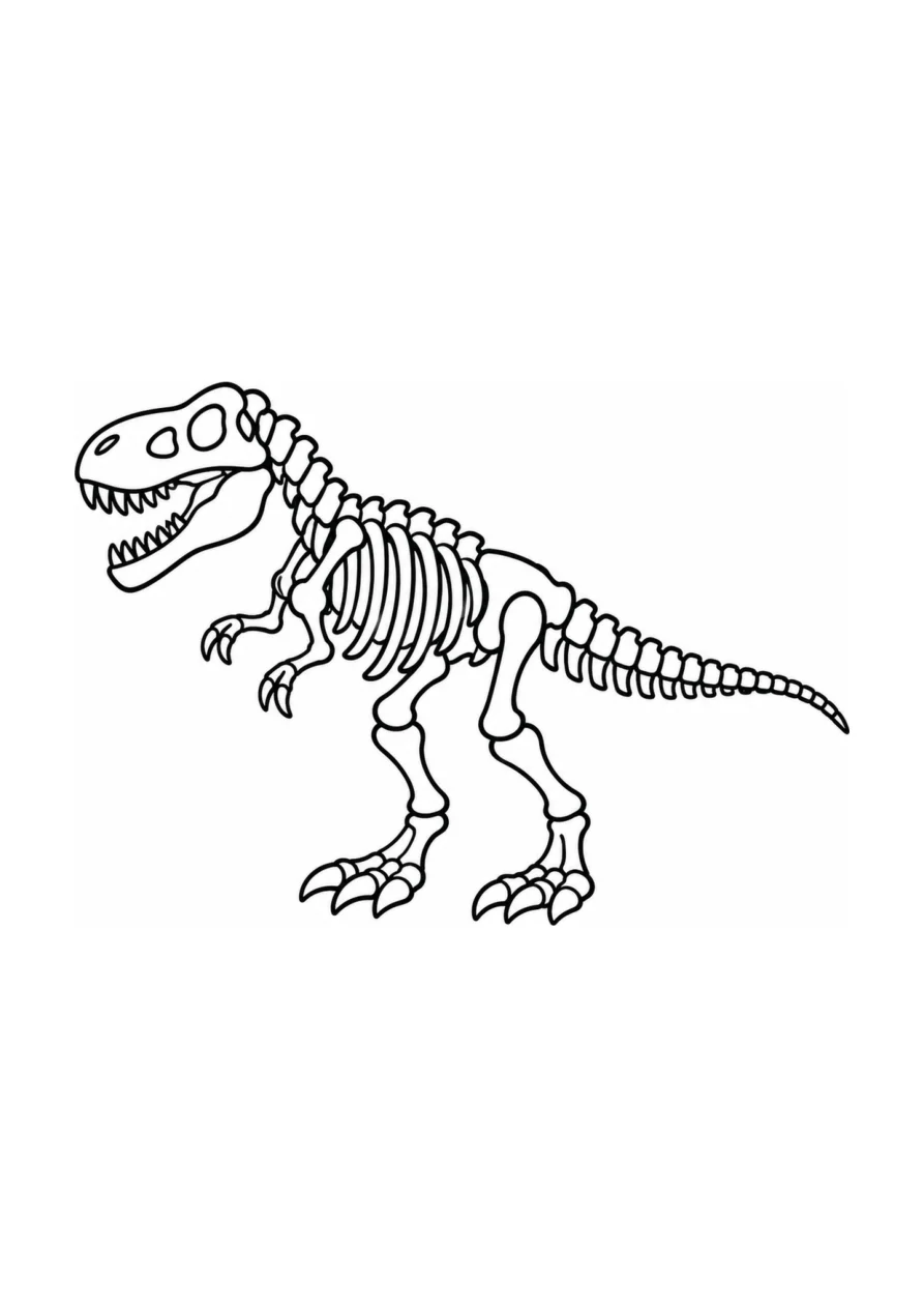 Tyrannosaurus rex fossiles Skelett als einfaches Ausmalbild.