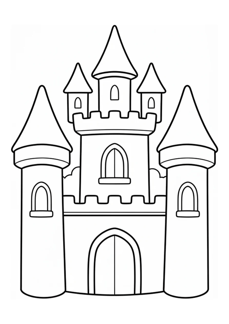 An easy coloring page with one enchanted castle.