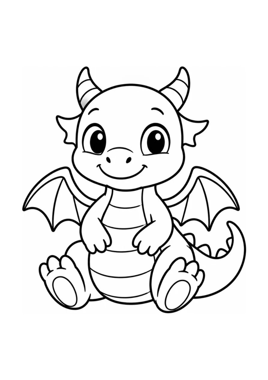 Bébé dragon, un coloriage facile.