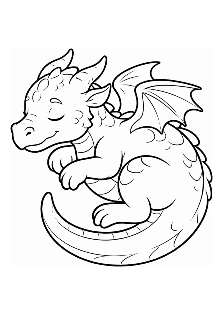 Ruhender Drache als einfaches Ausmalbild.