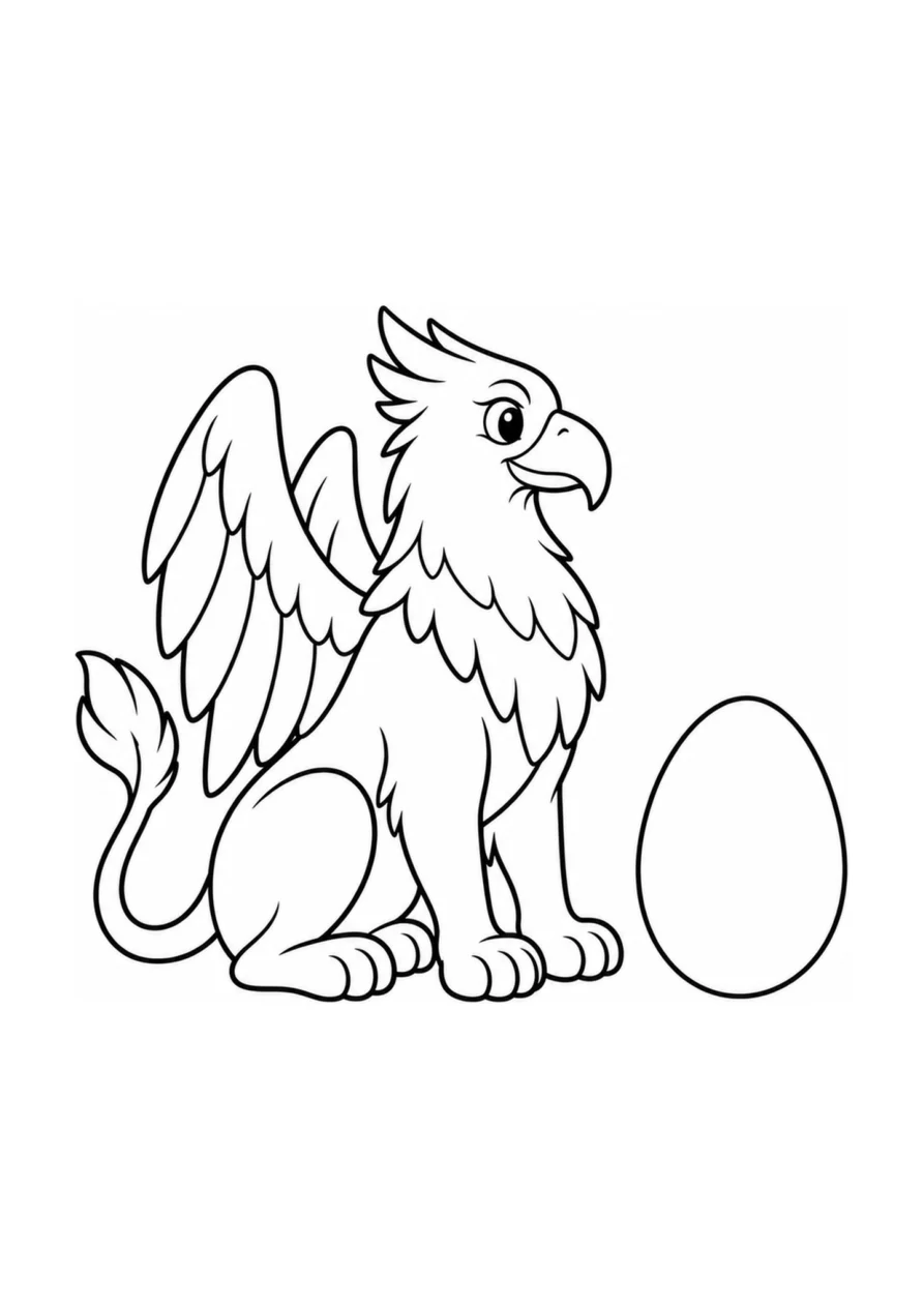 Grifone e uovo d'oro come disegno da colorare facile.