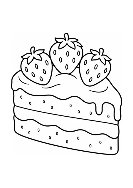 Erdbeer-Torte als einfaches Ausmalbild.