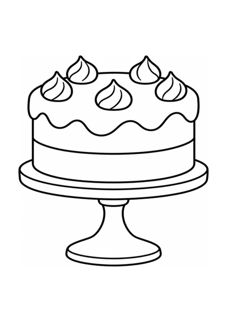 Festtagstorte und Kuchenständer als einfaches Ausmalbild.