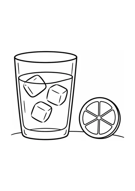 Glas Limonade und Zitronenscheibe als einfaches Ausmalbild.
