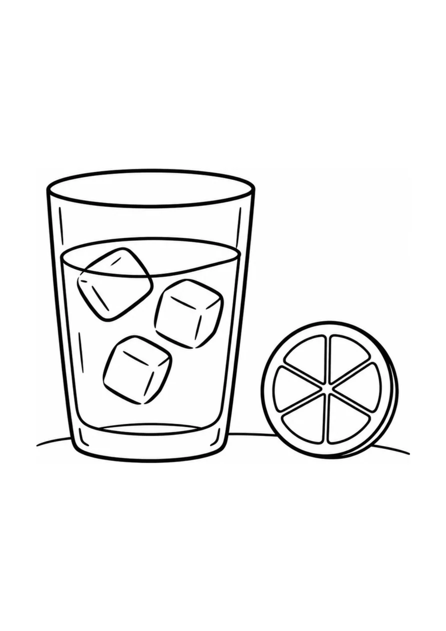 Glas Limonade und Zitronenscheibe als einfaches Ausmalbild.