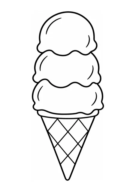 Eiswaffel mit drei Kugeln als einfaches Ausmalbild.