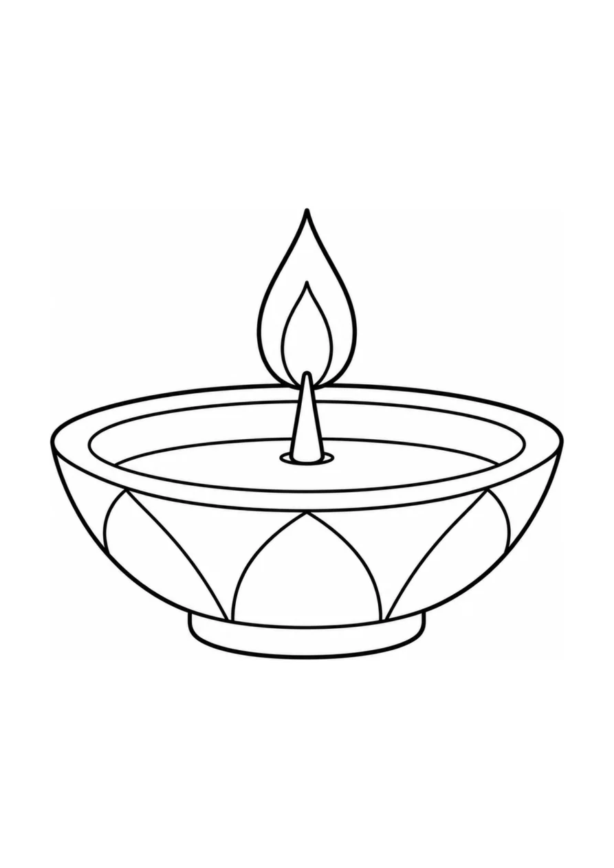 An easy coloring page with one diwali diya.