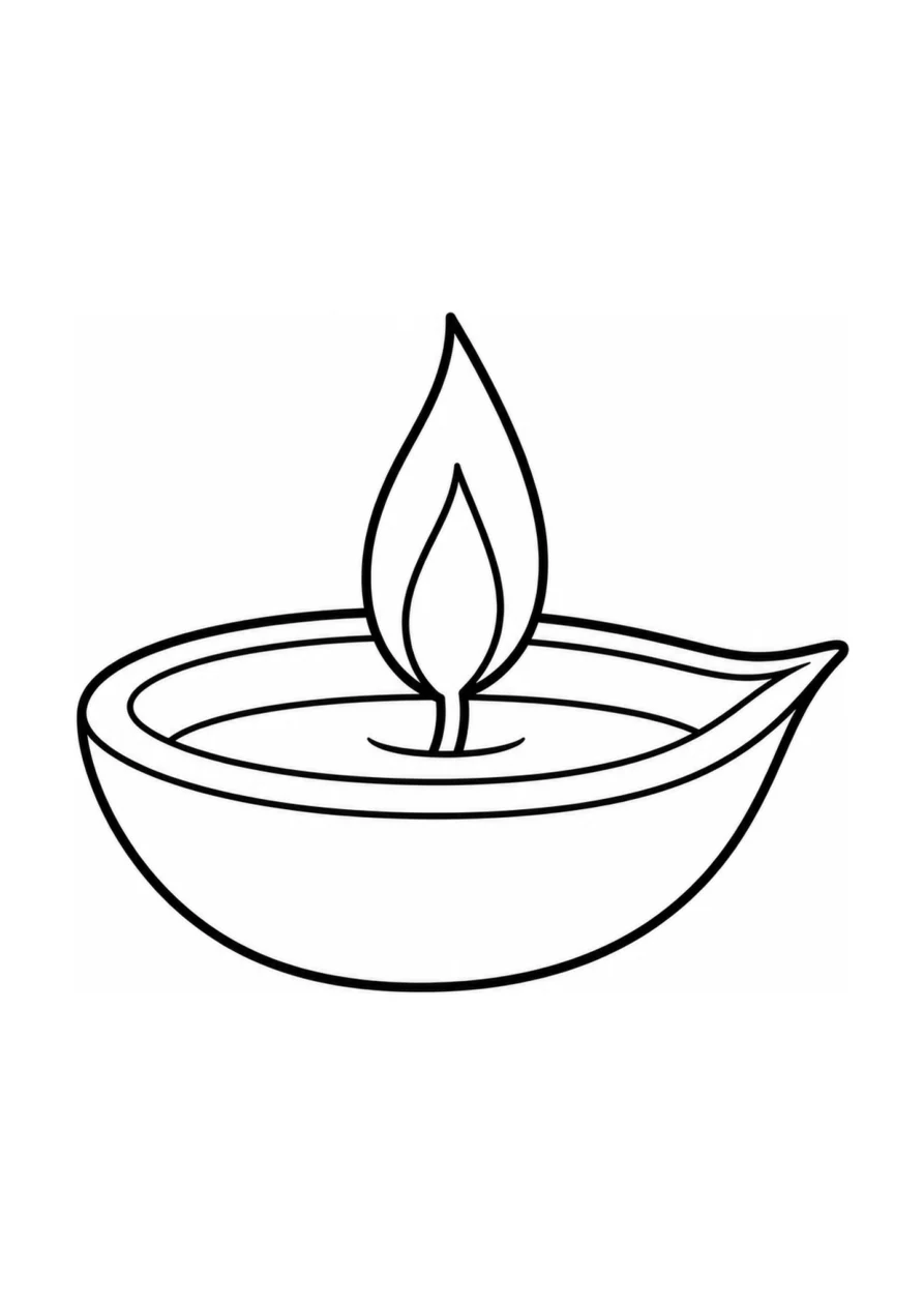 Diwali diya, kolay bir boyama sayfası.