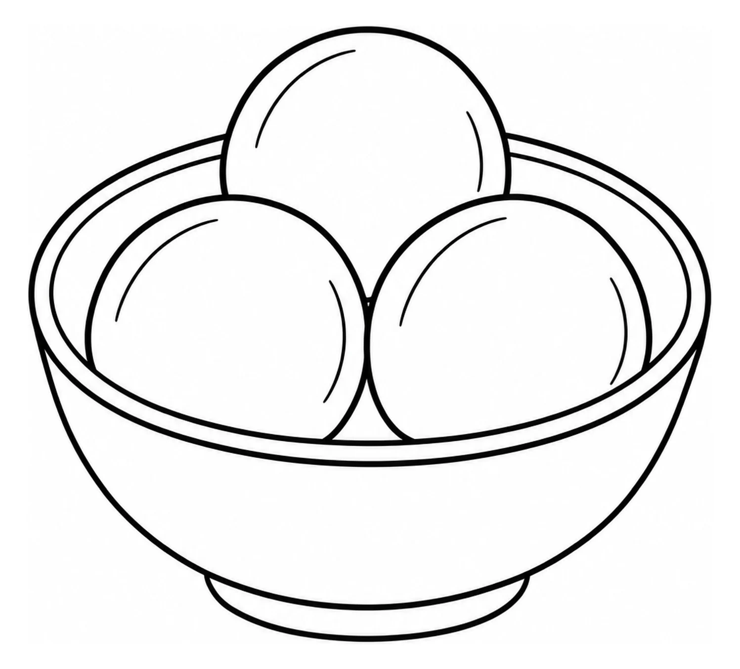 Dibujo para colorear: un pequeño cuenco está lleno de varios ladoos redondos decorados con diminutos trozos de frutos secos.