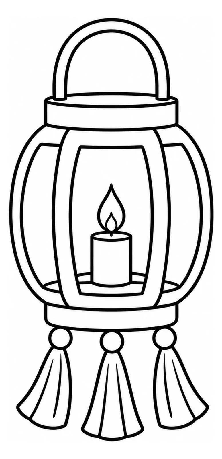 Ausmalbild: Ein verzierter rechteckiger Diwali-Kandil hängt an einer Schlaufe und endet in einer langen Quaste.