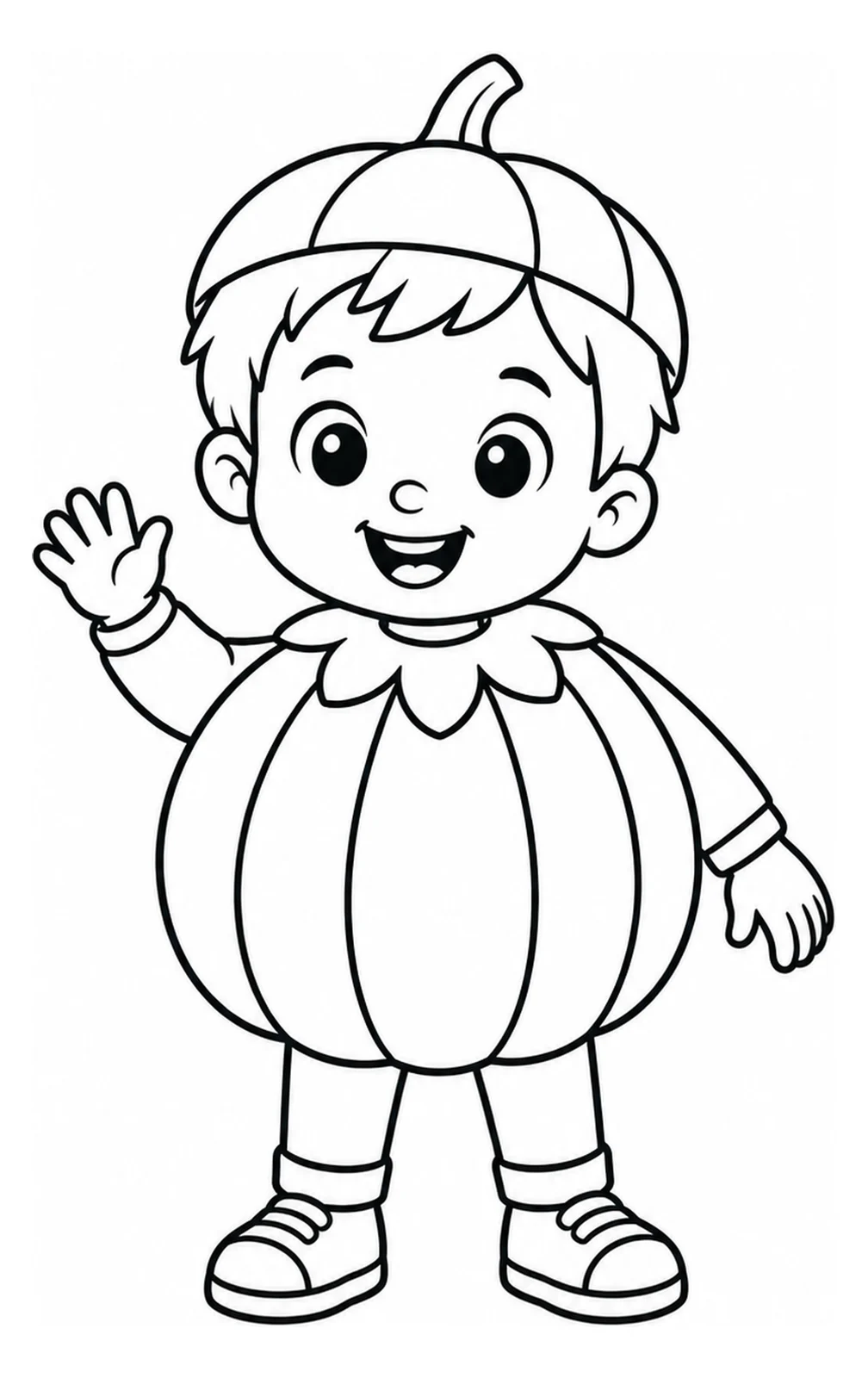 Bambino vestito da zucca come disegno da colorare facile.