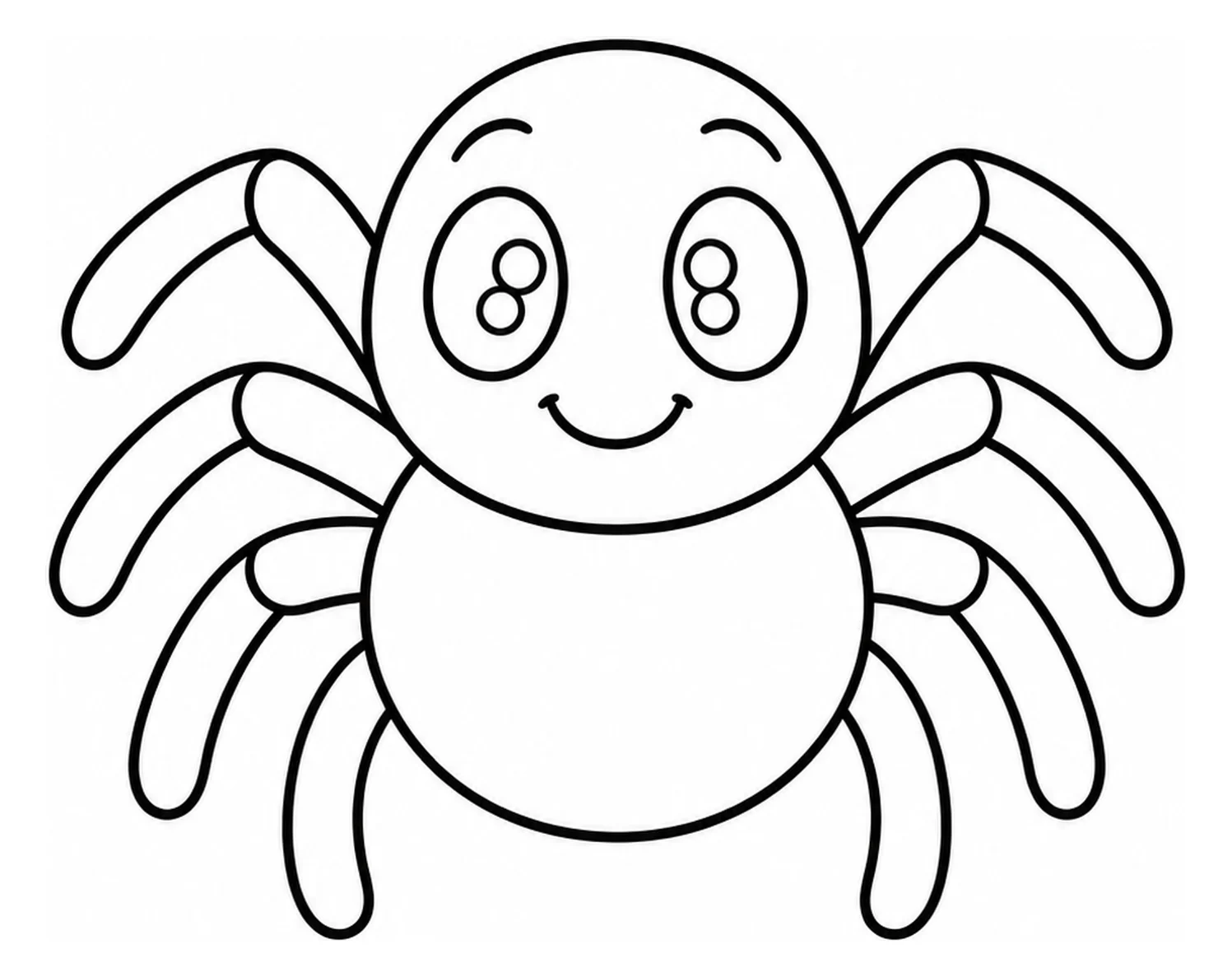 Freundliche Cartoon-Spinne als einfaches Ausmalbild.