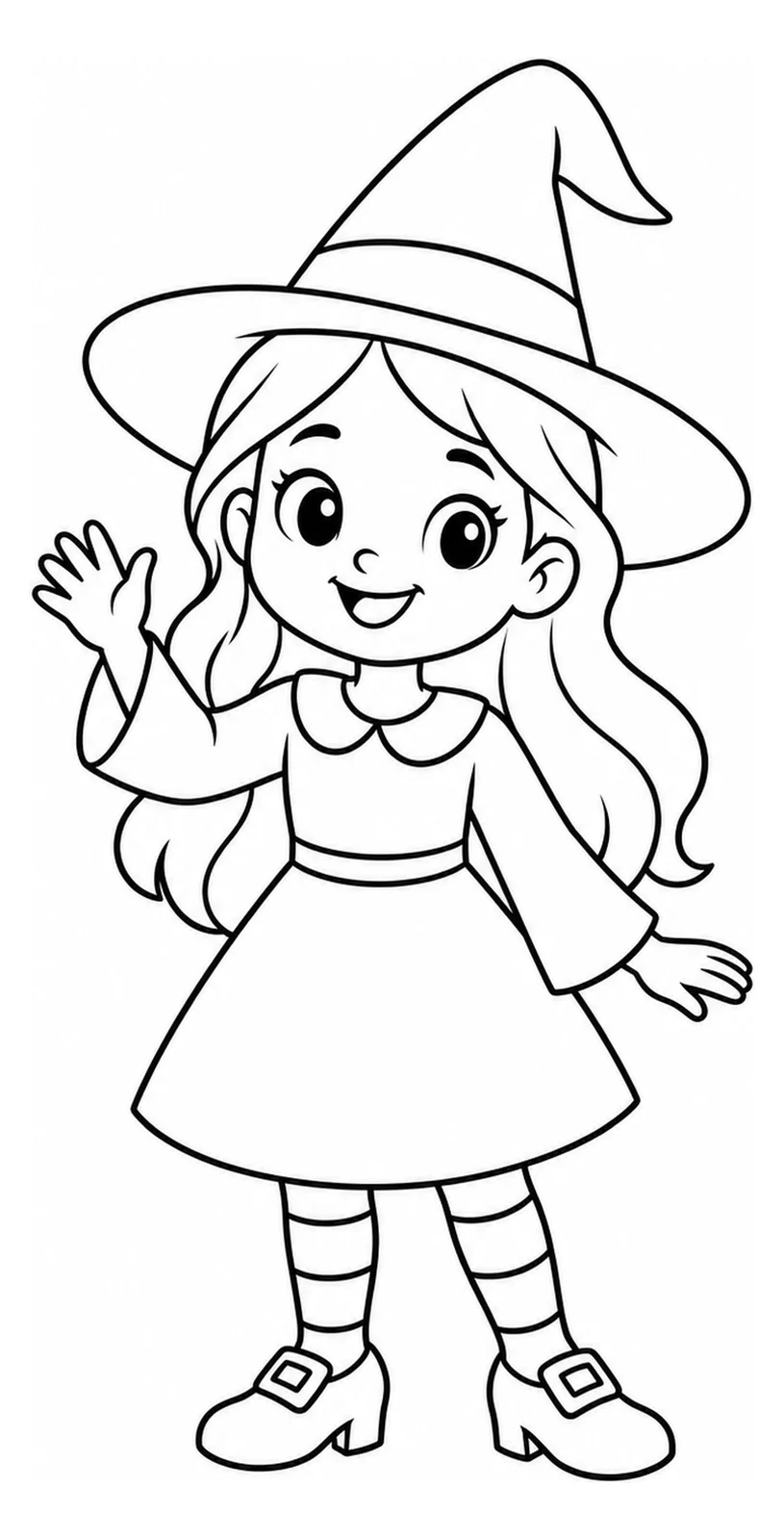 Streghetta simpatica come disegno da colorare facile.