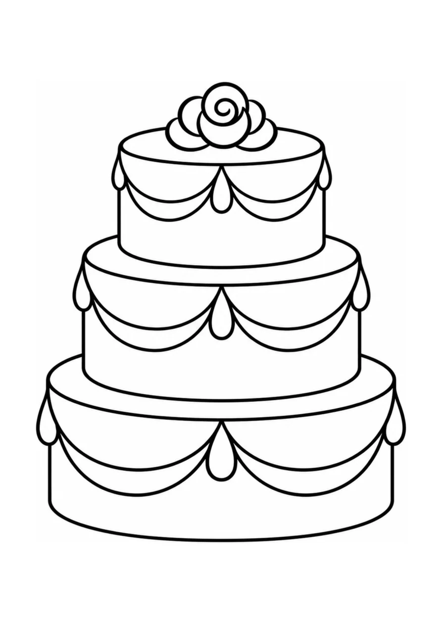 Hochzeitstorte als einfaches Ausmalbild.