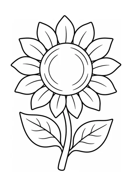 Sonnenblumenblüte als einfaches Ausmalbild.