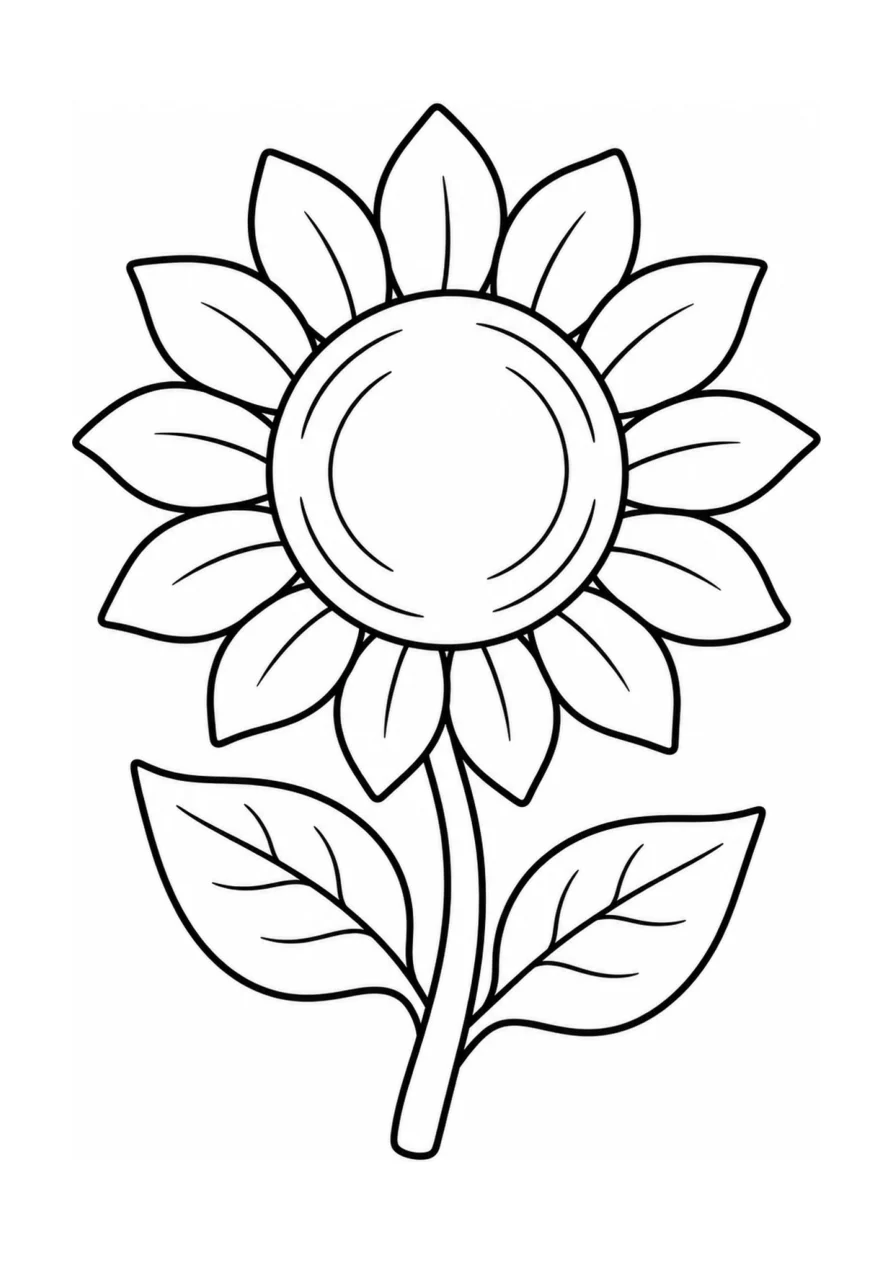 Flor de girasol como página para colorear fácil.