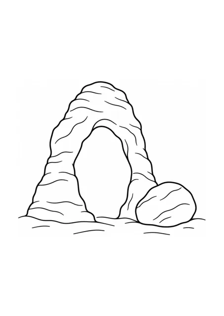 Sandsteinbogen und abgerundeter Wüstenfelsen als einfaches Ausmalbild.