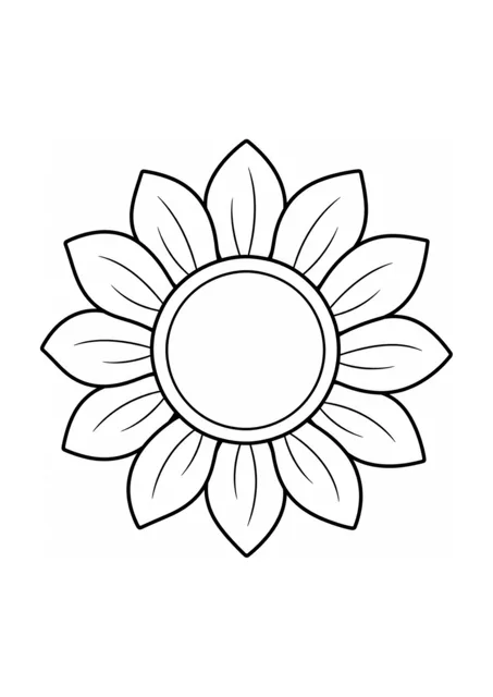 Sonnenblumenblüte als einfaches Ausmalbild.